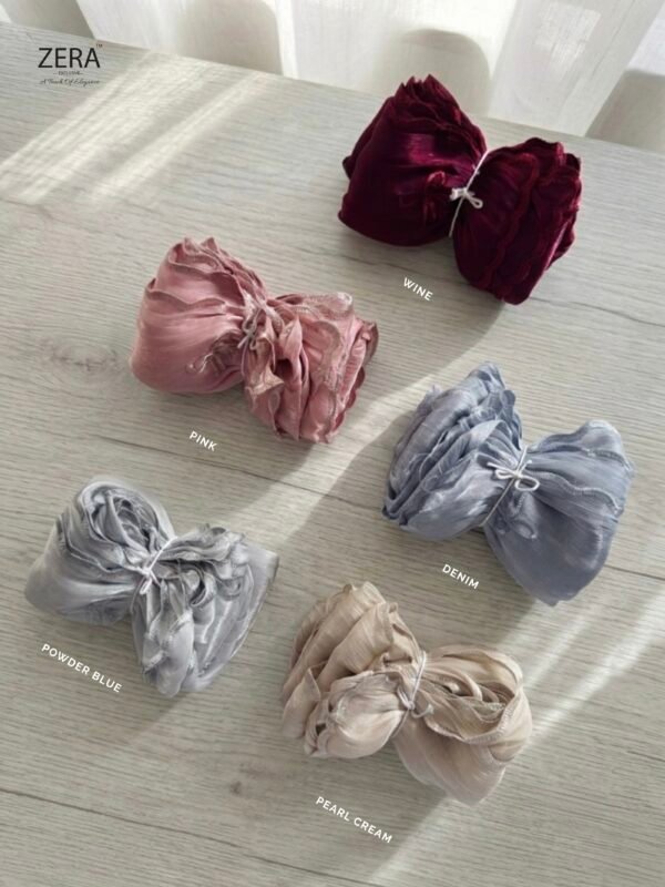 ZERA Premium Bow Embroidered Organza Shimmer Hijab (2m x 70cm)