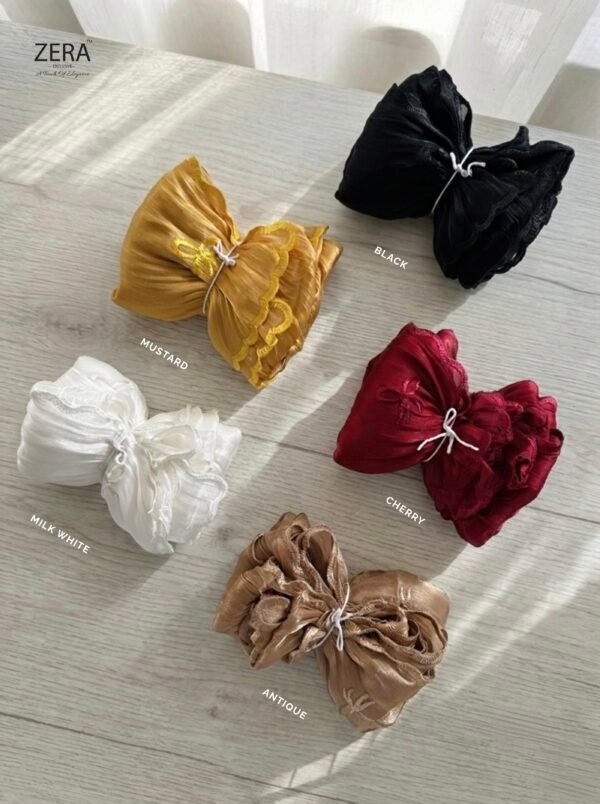 ZERA Premium Bow Embroidered Organza Shimmer Hijab (2m x 70cm)